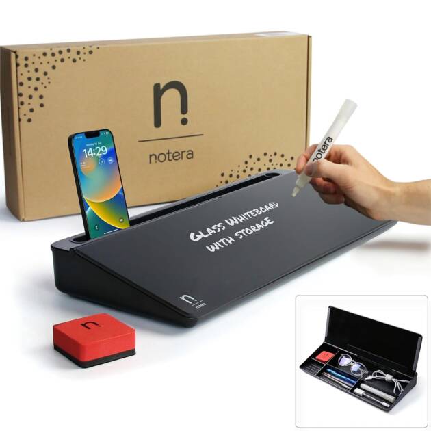 All-in-One Desk Organiser & Glass Whiteboard
