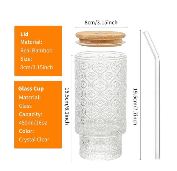 Glass Sipper Mugs with Wooden Lid & Straw - Image 2