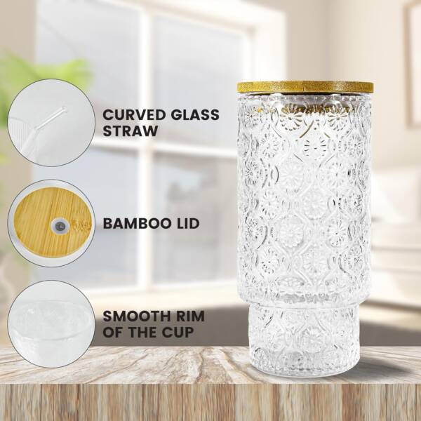 Glass Sipper Mugs with Wooden Lid & Straw - Image 3