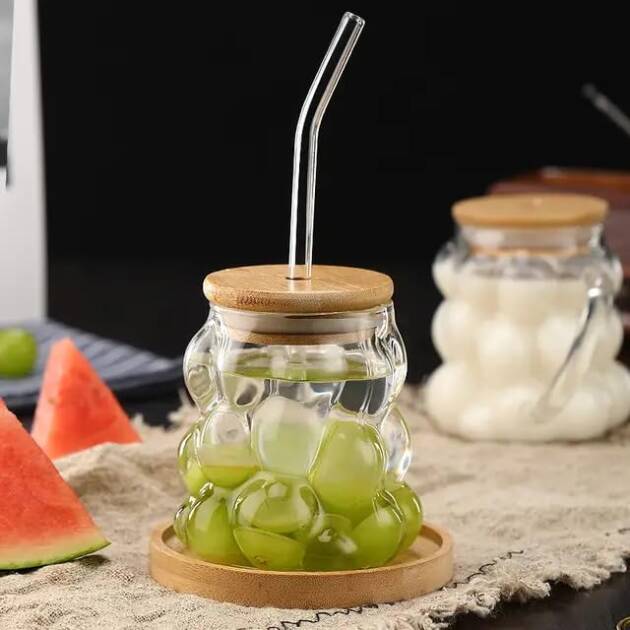 Glass Tumbler with Bamboo Lid and Straw