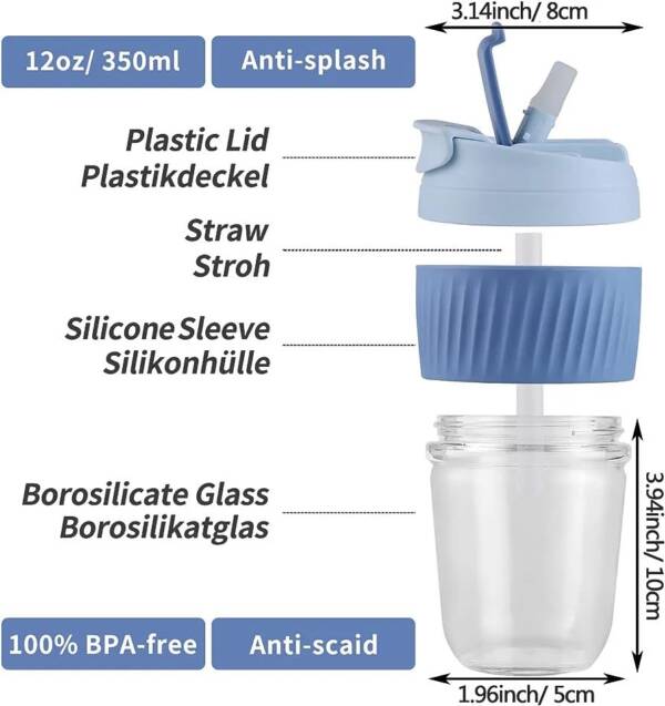 Glass Tumbler with Airtight Lid and Straw - Image 2